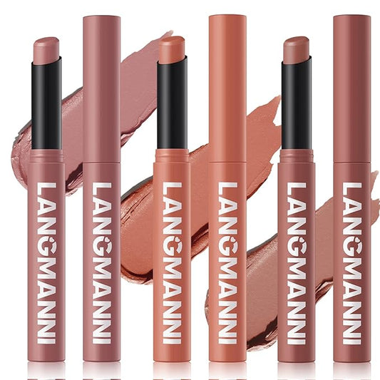 Jolilab 3Pcs Velvet Matte Lipstick Nude Matte Soft Dark Color Stick High Pigmented Long-Lasting Waterproof Lip Stick Lip Balm Beauty Cosmetics Gift for Girls and Women(04#+05#+06#-VivaGrace Women