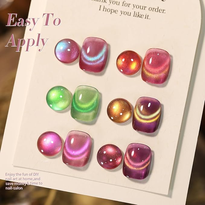 Born Pretty Cat Magnetic Eye Gel Nail Polish Rainbow Aurora Cat Magnetic Gel Polish Pink Green Blue Yellow Glitter Holographic Cat Magnetic Eye Gel Manicure Nail Art DIY, Firefly Aurora Series 6PCS-VivaGrace Women