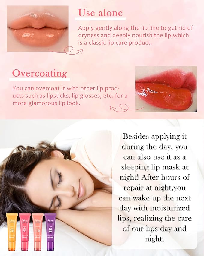 Moisturizer Lip Glowy Balm, Hydrating & Nourishing Repair Sleeping Lip Mask, Shine Glossy Finish Lip Oil, Day and Night Smooth Cracked Chapped Dry Lips, Lip Care Therapy Treatment for Women-1#Peach-VivaGrace Women