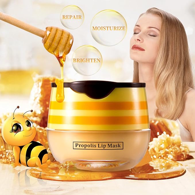 2 PCS Bee Honey Lip Balm Honey Pot, Bee Honey Lip Mask, Reduces Lip Lines, Hydrate & Moisturizing Lip Skin Care, Prevention Dry Cracked Lips, Bee Honey Lip Balm for Lip Repair Treatment-VivaGrace Women