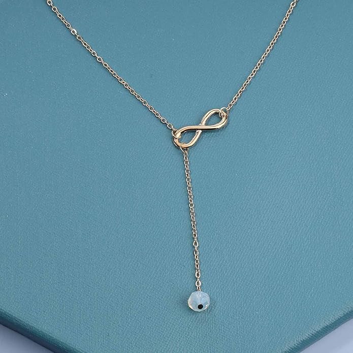 Boho Crystal Infinity Necklace Gold Y Necklace Minimalist Crystal Y Lariat Necklace Chain Jewelry for Women and Girls-VivaGrace Women