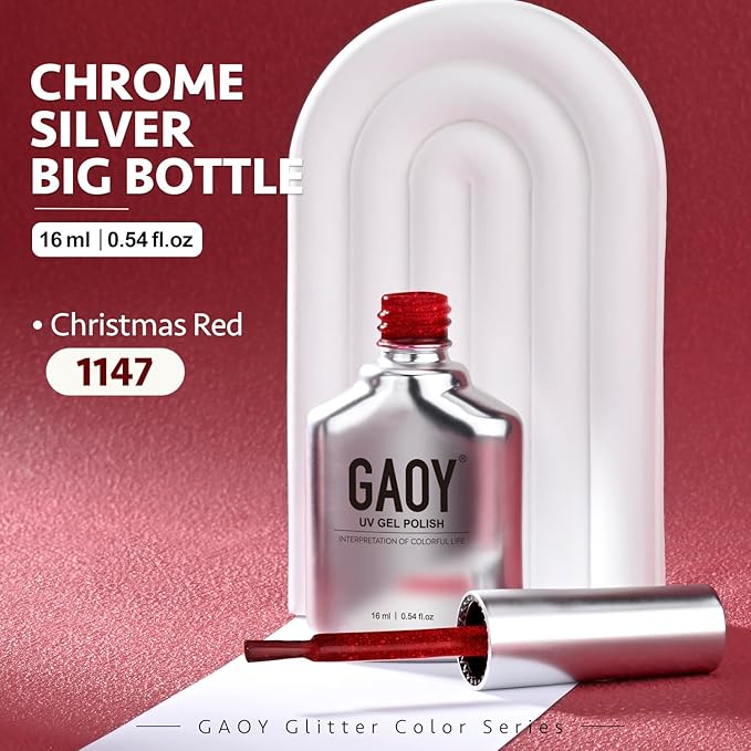 GAOY Glitter Gel Nail Polish, 16ml Sparkly Red Jelly Gel Polish, UV Light Cure for Nail Art DIY at Home, 1147 Christmas Red
