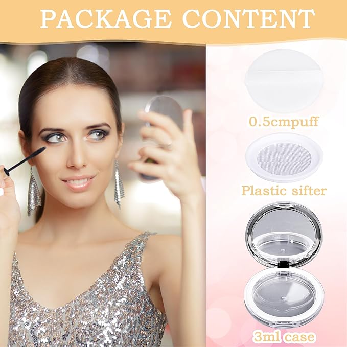 Mabor 2pcs Loose Powder Containers Powder for Women Girls Empty Face Powder Compact Powder Puff Container with Mirror Empty Reusable Powder Case-VivaGrace Women