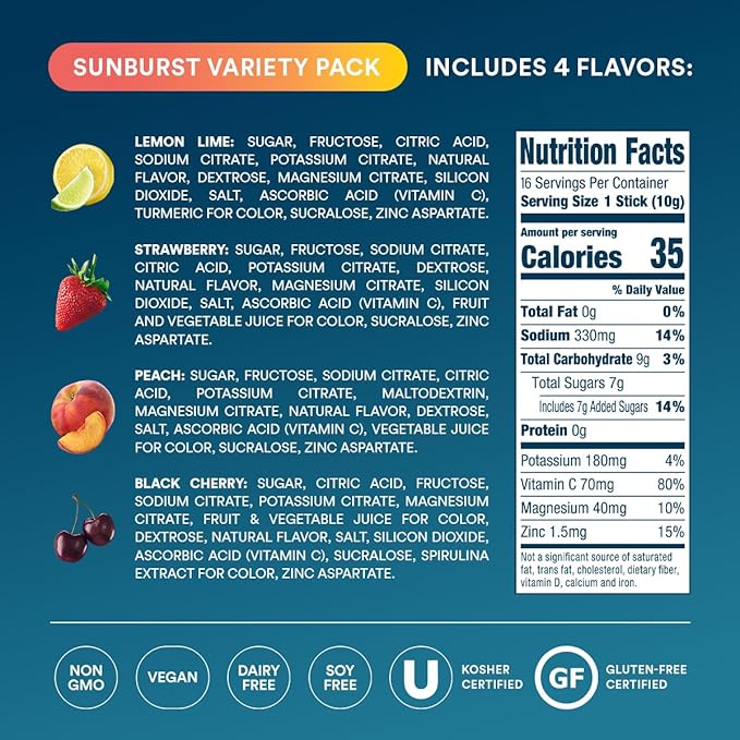 DripDrop Hydration Packets - Sunburst Variety Pack - Single Serve Electrolytes Powder Drink Mix - Lemon Lime, Strawberry, Peach, Black Cherry - Non-GMO, Gluten Free, Vegan - 16 Sticks-VivaGrace Women