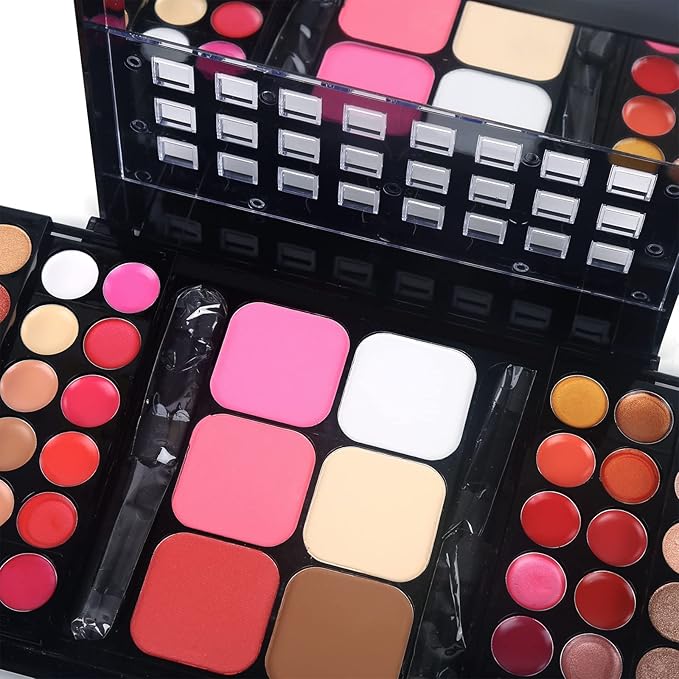 Full Makeup Kit with Applicator - 78 Color Cosmetic Gift Set Include Eyeshadow/Lipstick/Blush/Contour/Concealer, Mascara, Lip Liner, Eyeshadow Primer, Eyebrow Powder, Sponge and 8pcs Makeup Brush-VivaGrace Women