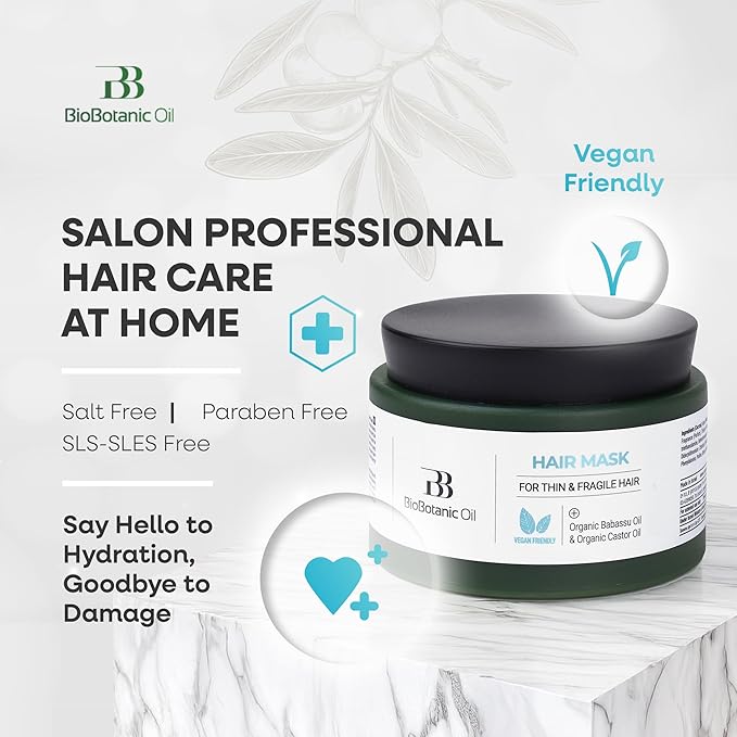 Bio Botanic Oil Hair Mask for Thin, Sparse & Brittle Hair | Strengthens & Restores | Organic Castor & Babassu Oils | SLS-Free, Paraben-Free, Deeply Hydrating & Softening | 250ml-VivaGrace Women