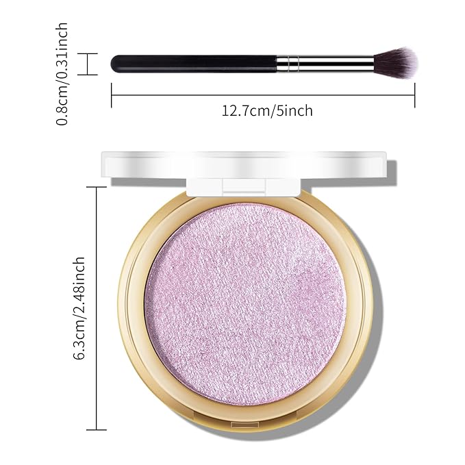 Baked Purple Highlighter Powder Palette, Makeup Highlighter Powder Palette Sheer Shimmering Finish Face Highlighters Makeup Iluminadores de Maquillaje #04 Twilight Purple-VivaGrace Women