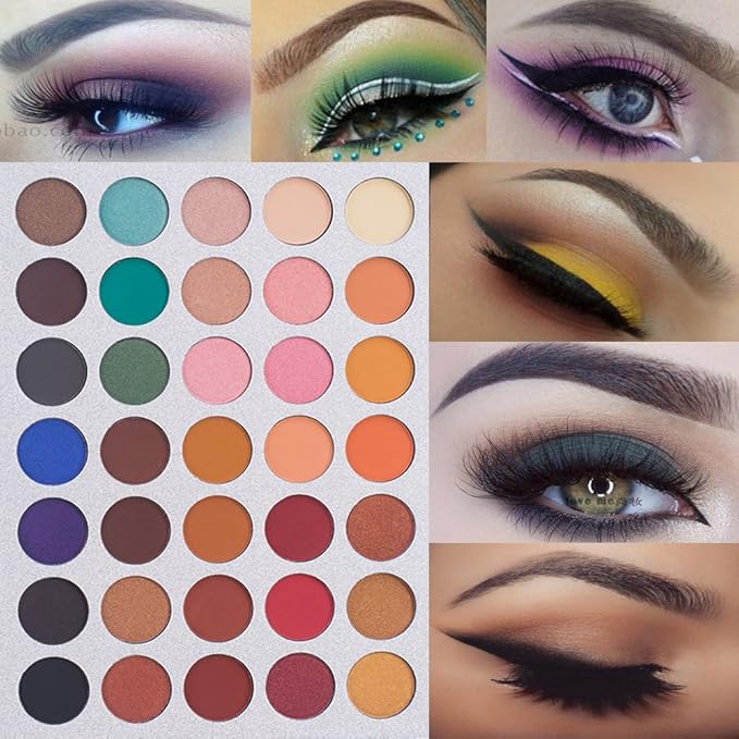 35 Colors Eyeshadow Palette with 7Pcs Makeup Brushes Set, All in One Makeup Kit Matte Shimmer Pigmented Eye Shadow Pallete Waterproof Powder Natural Nude Naked Smokey-VivaGrace Women