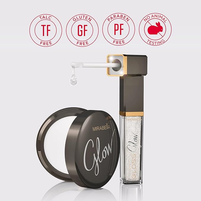 Mirabella Glow Duo, LED Lit Lip Gloss & Hyaluronic Pressed Powder Gift Set - Universal Pressed Powder with LED Light & Mirror - Talc-Free, Paraben & Gluten Free-VivaGrace Women