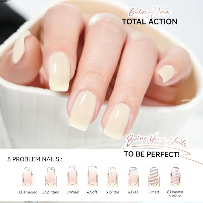 Nail & Toes Polish Strengthener and Growth: Apricot 15ml Gelike EC 6 in 1 Natural Nail Hardener Extra Strong and Growth - Long Lasting Nail Repair for Damaged Nails - For Daily Work Home Salon