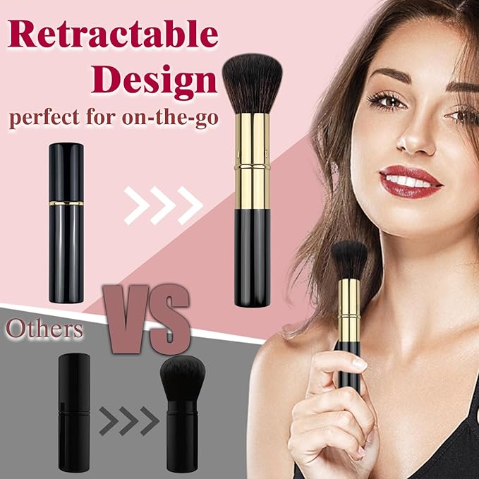 Retractable Kabuki Makeup Brushes 2 Pcs, Powder Brush/Foundation Brush/Blush Brush for Foundation, Powder Blush, Bronzer, Buffing, Liquid, Cream, with Cover-VivaGrace Women