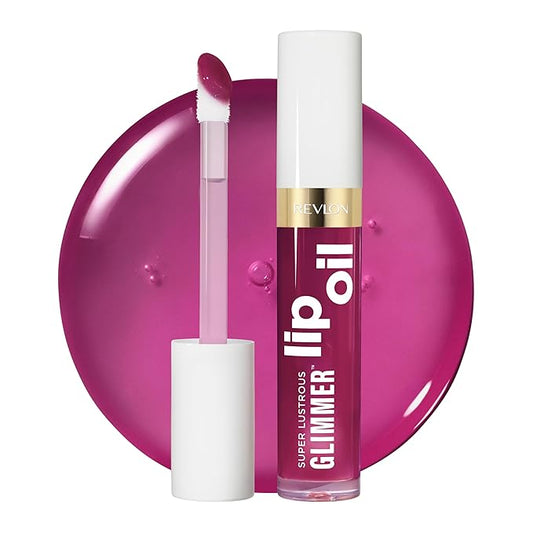 REVLON Super Lustrous Glimmer Lip Oil, Moisturizing & Tinted, Shiny Finish, Made with Plant-Based Squalane, 006 Plum Pop, 0.13 fl oz-VivaGrace Women