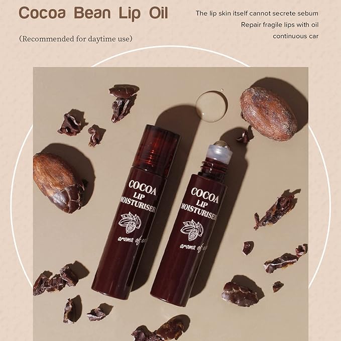 Hydrating Oil, 2pcs Roll On Hydrating Lip Gloss, 5ml Moisturizing Lip Balm Cocoa Bean Milk Lip Oil Hydrating Nourishing Day Night Repair-VivaGrace Women