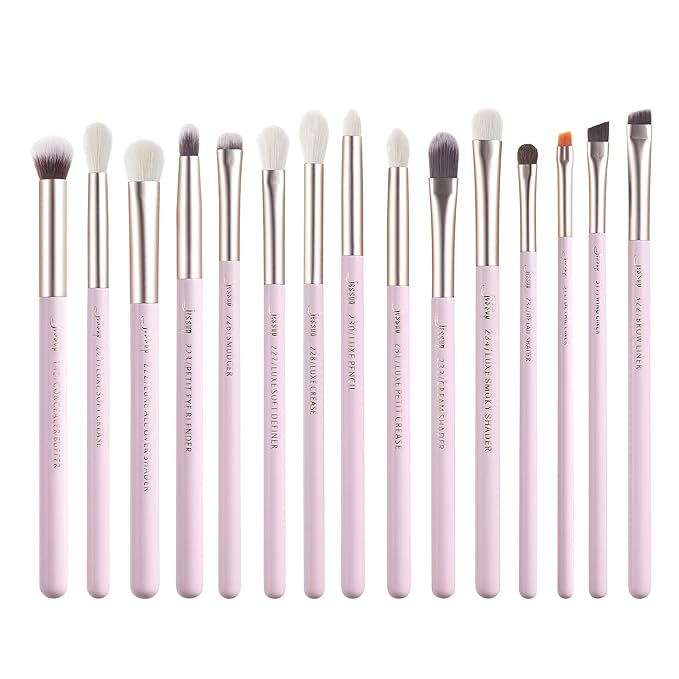 Jessup Eyeshadow Brushes 15pcs, Natural Eye Brush Set for Eyeshadow Blending Concealer Eyebrow Eyeliner, Blushing Bride T294-VivaGrace Women