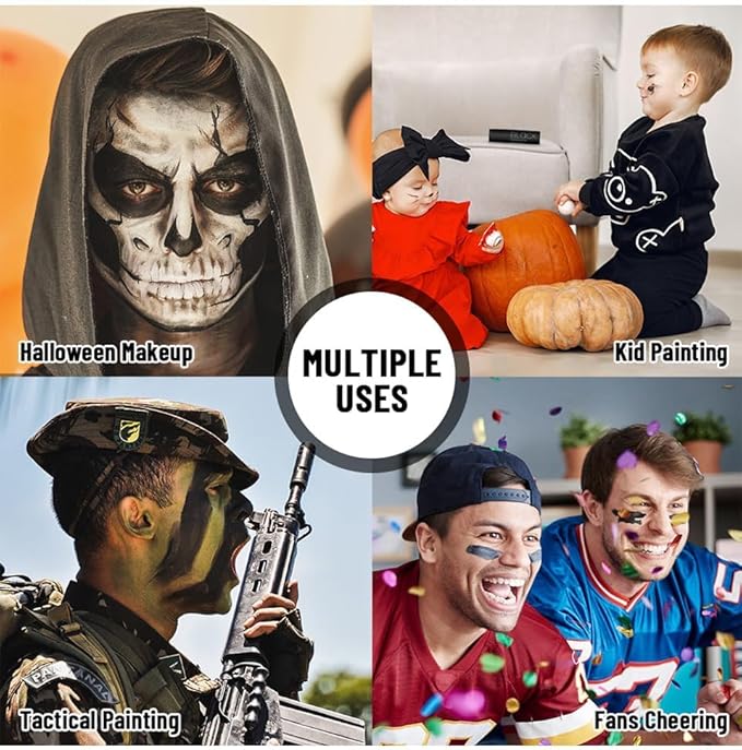 MEICOLY 7Pcs Black White Green Face Body Paint Stick Set with Setting Powder and Sponges,Clown Black White Face Paint,Green Body Paint for Halloween SFX Cosplay Makeup,Waterproof-VivaGrace Women