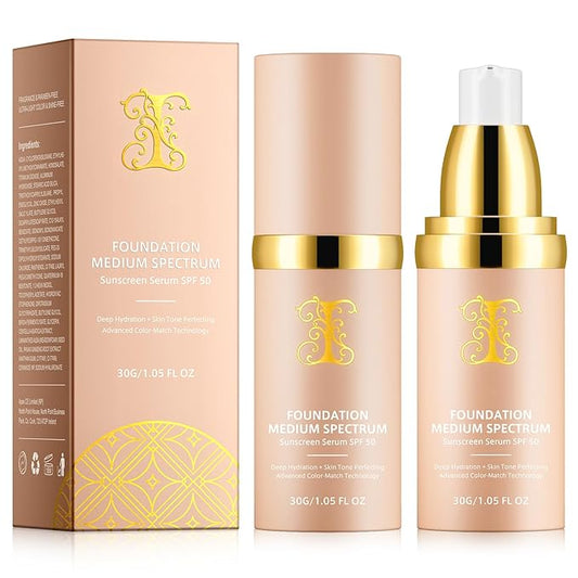 Colour Changing Foundation Liquid 4 in 1, Oil-free BB Cream Makeup, Hydrating Longwearing & Waterproof Concealer, SPF 50+ Makeup Base Nude Face, Foundation Medium Spectrum for all Skin(2PCS)-VivaGrace Women