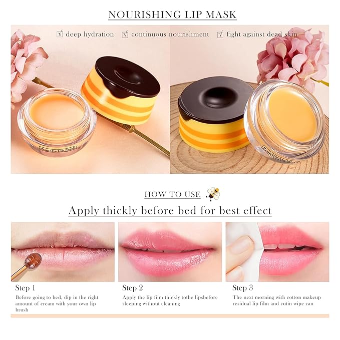 2Pcs Honey Strawberry Lip Balm Honey Pot, Strawberry Lip Sleeping Mask, Overnight Lip Sleeping Mask, Honey Balm Lip Balm Pot, Honey Lip Mask Nourish Lip Scrubs Exfoliator Honey/Strawberry-VivaGrace Women