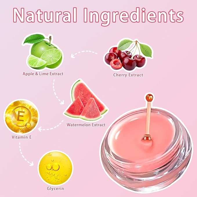 3 Pcs Bee Lip Balm Honey Pot, Cherry Watermelon Apple Lip Mask Overnight, Moisturizing Lip Sleeping Mask, Hydrate Repair Prevent Dry Cracked Lip Exfoliator Lip Care (Cherry+Watermelon+Apple Lime)-VivaGrace Women