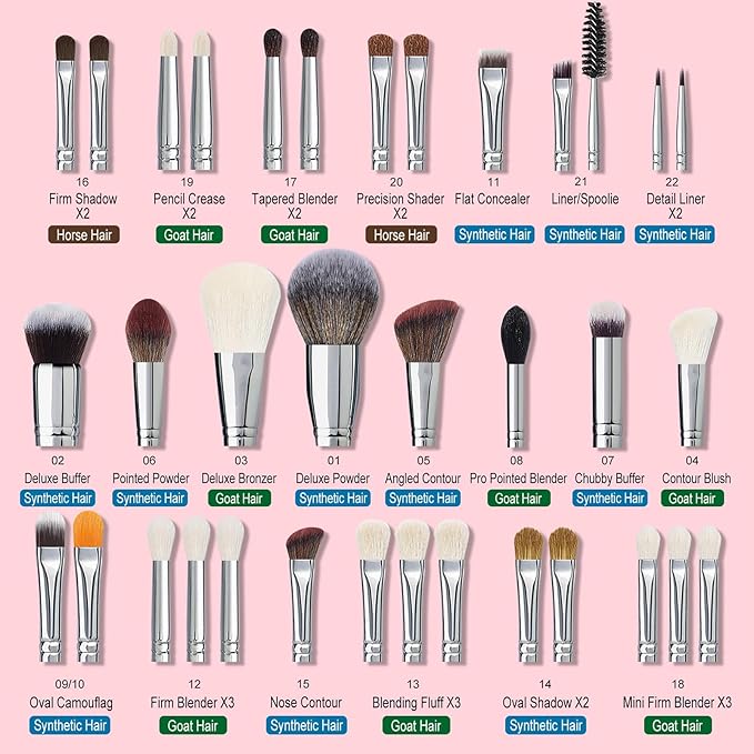 Bueart Design Pro makeup Artist 34Pcs Deluxe Real Goat Hair Horse hair Makeup Brushes Set with extra Large Holder High End Professional labeled makeup brush set with natural Pony Hair-VivaGrace Women