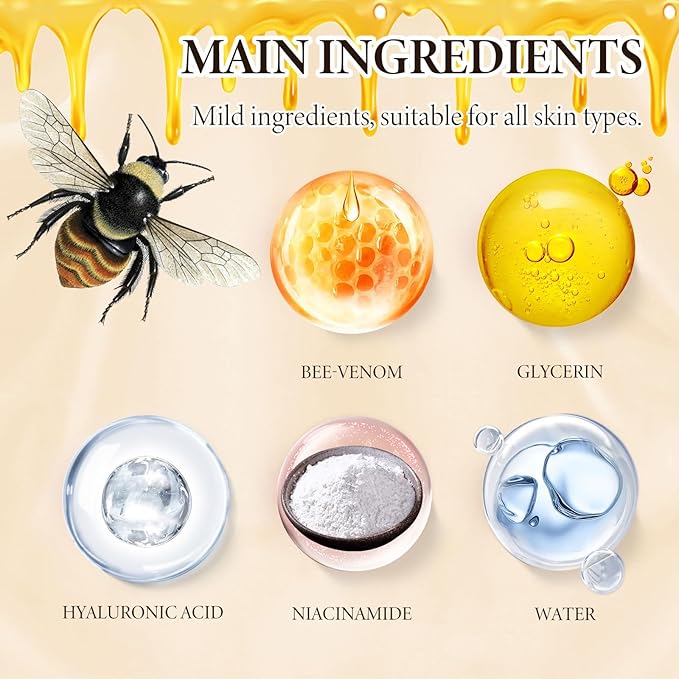 Bee Venom SkinCare Set, Includes New Zealand Bee Venom Face Lotion, Bee Venom Essence, Bee Venom Face Cream, Bee Venom Eye Cream, Anti-Wrinkle, Hydrating & Firming, Plant-Based Formula-VivaGrace Women