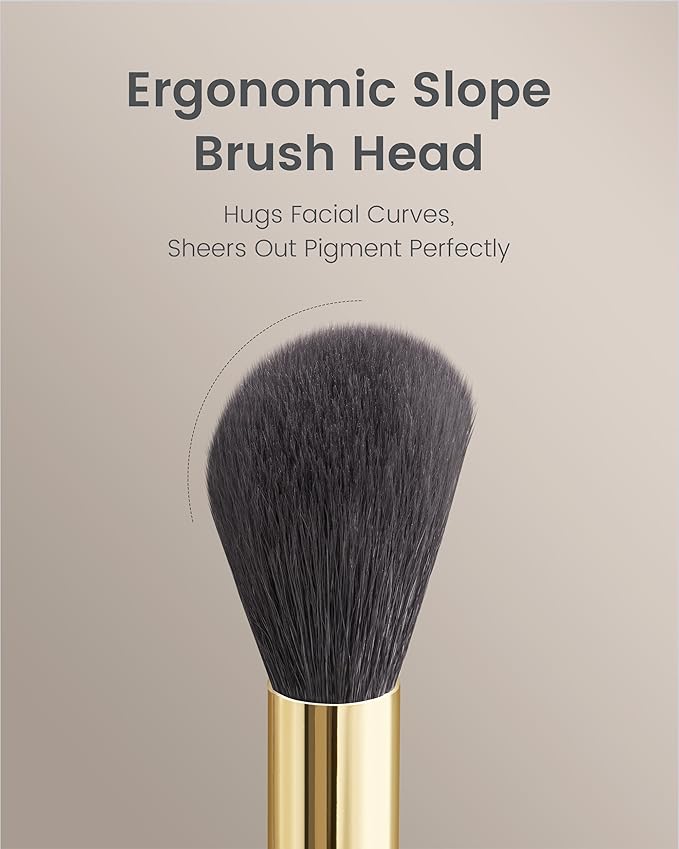 Desert Oak Series Angled Blush Brush - Soft Goat Hair Bristles for Powder/Cream Blush & Bronzer, Ergonomic Ebana Handle & Brass Ferrule, Beginner to Pro (CM 164)-VivaGrace Women