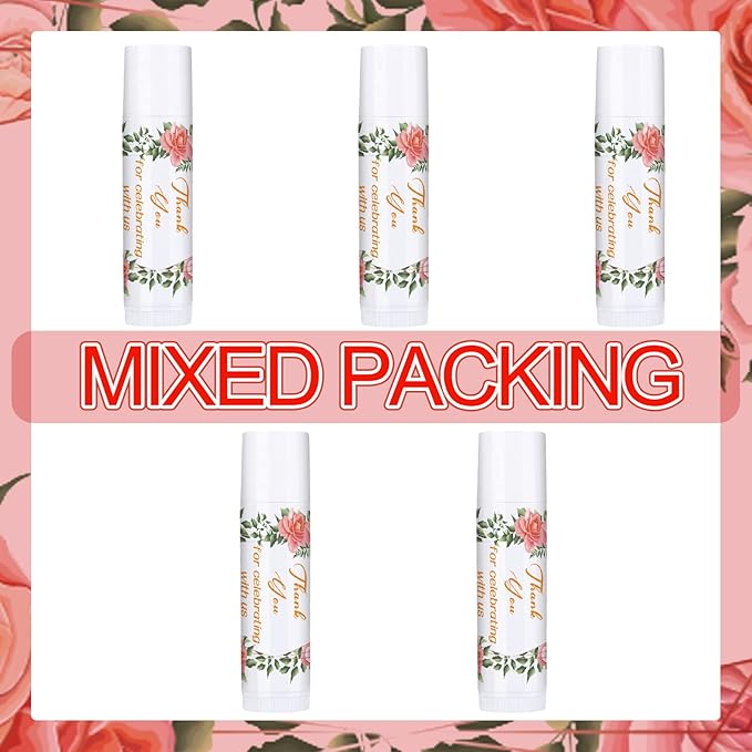 Dunzy 50 Pcs Thank You Gift Lip Balm Bulk Baby Shower Party Favors Bridal Shower Favor Lip Care with Assorted Fruit Flavors Thank You Lipstick for Guest Basket Gift Stuffer (Wedding)-VivaGrace Women