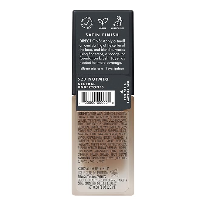 e.l.f. Flawless Finish Foundation, Lightweight & Medium Coverage, Semi-Matte Finish, Nutmeg, 0.68 Fl Oz (20mL)-VivaGrace Women