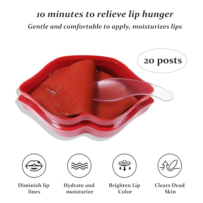 20Pcs Lip Mask, Red Cherry Lip Moisturizing Plumping Masks Overnight, Lip Gel Treatment Lip Masks for Dry Lips Smooth& Plump Chapped Lip Collagen Overnight Lip Care Pads Patches(Red)-VivaGrace Women