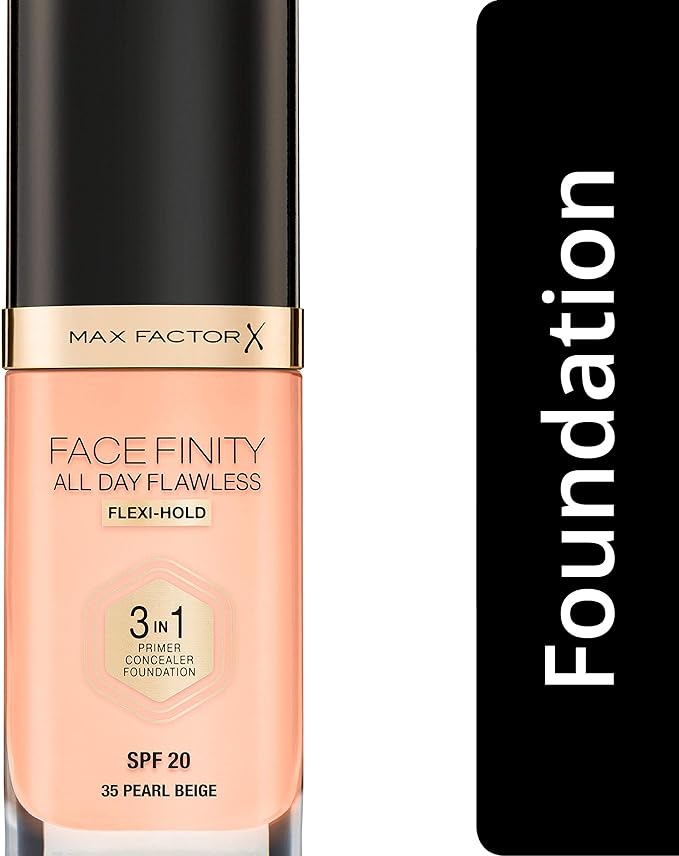 Max Factor Facefinity All Day Flawless 3 In 1 Foundation SPF 20, 30 Ml, 35 Pearl Beige-VivaGrace Women