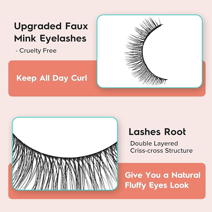 Natural Lashes 7MM Extra Short Eyelashes Natural Cat Eye Lashes 10 Pair False Eyelashes Wispy Eye Lashes Pack C Curl Strip Lashes 3D Volume Short Lashes Siligli Eyelashes-VivaGrace Women
