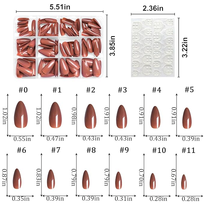 LoveOurHome 240pc Almond Press on Nails Medium Stiletto Colored Fake Fingernails Full Cover False Artificial Nail Tips Manicure Decor with Tabs for Women Girls