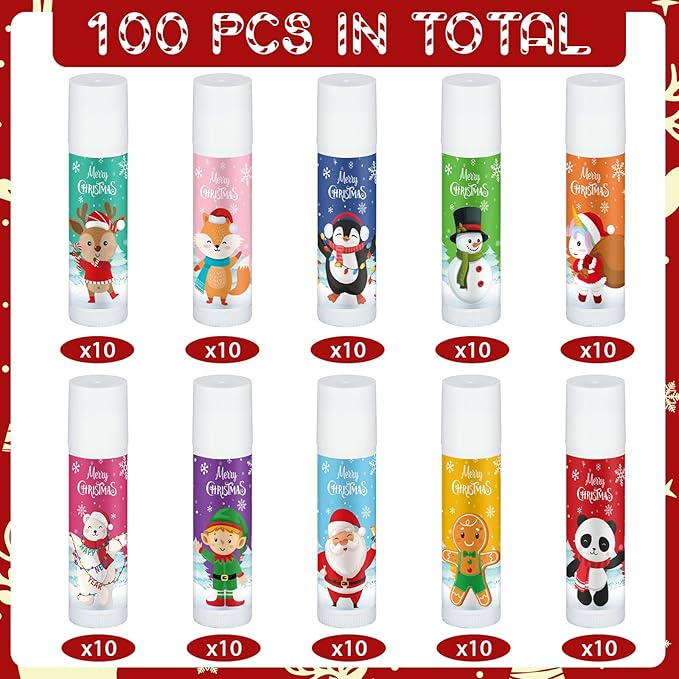 Dunzy 100 Pack Hello Fall Thanksgiving Party Gifts Bulk Lip Balms Favors Employee Appreciation Gifts Thank You Gifts Team Inspirational Gifts for Women Men Coworkers Satff Teachers(Santa)-VivaGrace Women