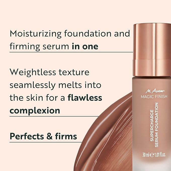 M. Asam MAGIC FINISH Supercharge Serum Foundation Deep Almond (1.01 Fl Oz) - Moisturizing Make Up & Firming Face Serum In One, Anti-aging CC Cream With Optimal Coverage & Hyaluronic Acid-VivaGrace Women