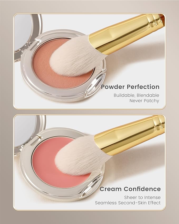 Desert Oak Series CM 160 Angled Blush Brush for Cheeks – Ideal for Powder & Cream Blush, Golden Brass Ferrule, Ebana Bubinga Handle, Soft Nylon Bristles-VivaGrace Women