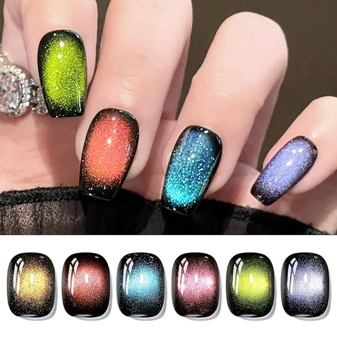 Born Pretty Magnetic Gel Nail Polish,Glitter Magnetic Gel Polish Shimmer Auroras Magnetic Gel Nail Art Manicure Kit 6PCS-VivaGrace Women