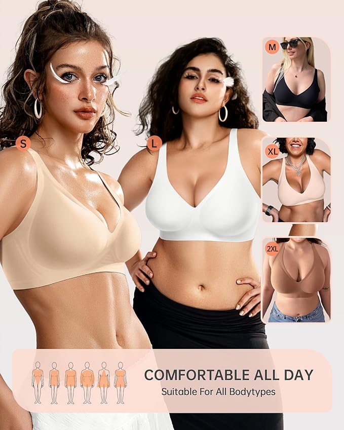 OEAK Womens Deep V Bras Wireless Comfortable Bra Supportive No Underwire Bras Tshirt Push Up Bralettes Plunge Seamless Bra-VivaGrace Women