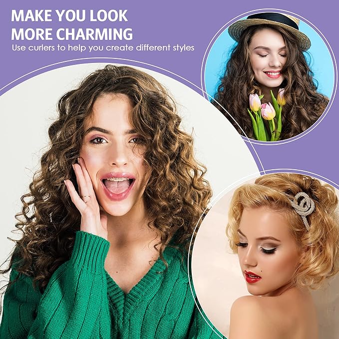 Syhood 30 Pieces Flexible Curling Rods Twist Hair Rollers Soft Foam Rods No Heat and 1 Pcs Steel Rat Tail Comb for Women Long and Short Hair(7 x 0.8 Inch,Purple)-VivaGrace Women