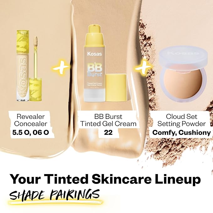 Kosas BB Burst Tinted Face Gel Cream - Supports Healthy Collagen, Smoothes Skin, Hydrates & Moisturizes - Lightweight Buildable Coverage - Medium Neutral Olive 22, (1 Oz/30 ML)-VivaGrace Women