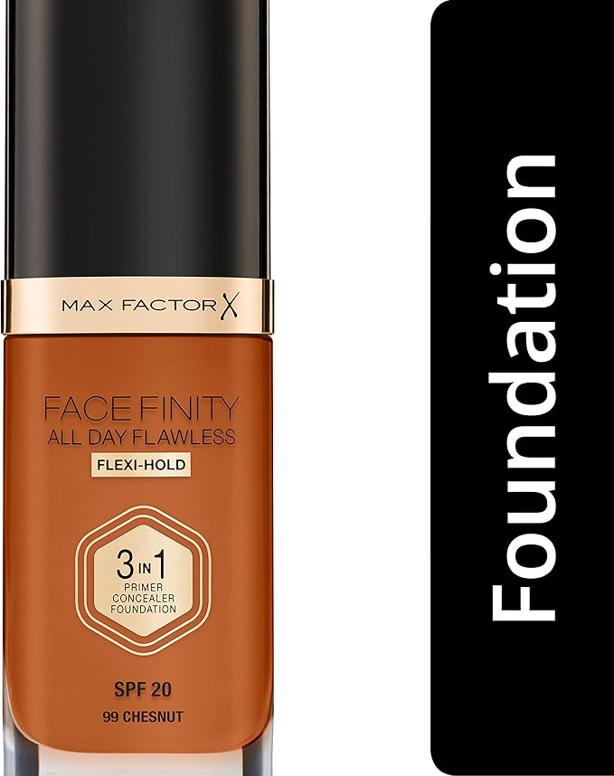 Max Factor Facefinity 3-in-1 All Day Flawless Liquid Foundation, SPF 20-99 Chestnut, 30 ml-VivaGrace Women
