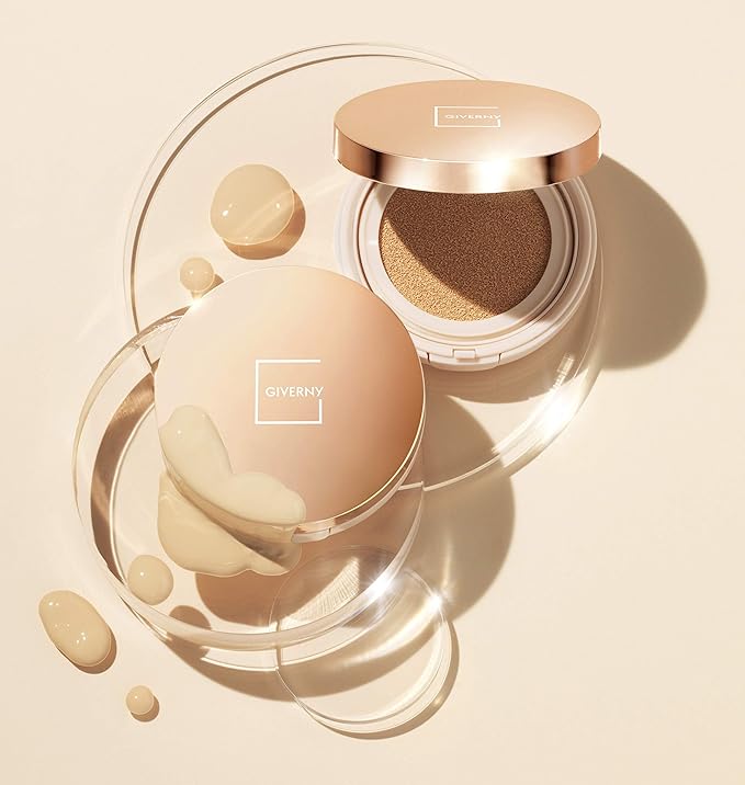 GIVERNY Milchak Cover Foundation Cushion with Refill #23 Medium Beige - Moist Finish for All Skin Types - Flawless Coverage Face Makeup - Lightweight Formula for Satin Glass Texture, 0.4oz x 2-VivaGrace Women