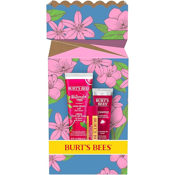 Burt's Bees Mothers Day Gifts for Mom, 3 Self Care Products, You're One in a Melon - Watermelon & Mint Hand Cream, Watermelon Lip Balm & Watermelon Rush Squeezy Tinted Lip Balm (Packaging May Vary)-VivaGrace Women