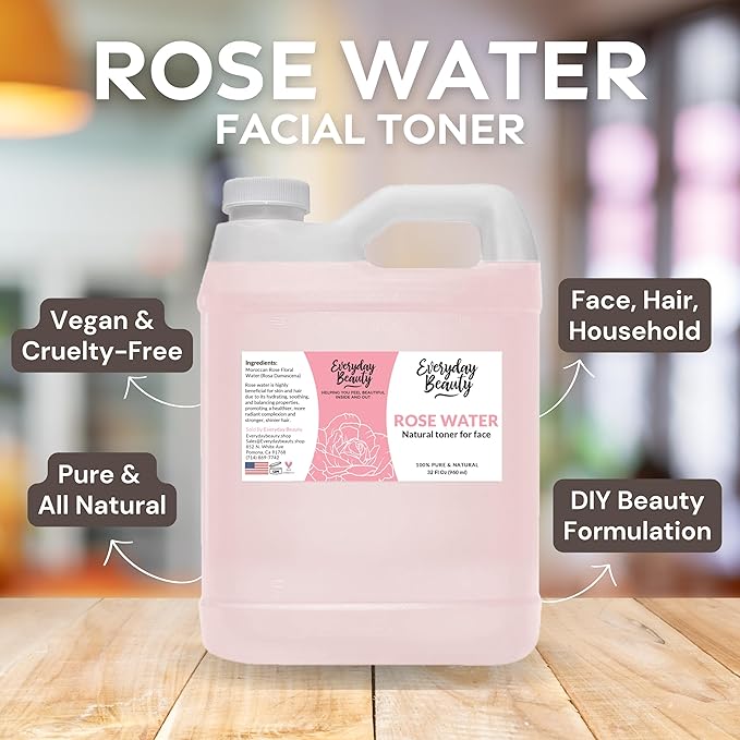 Rose Water Facial Toner - 32oz Bulk Alcohol-Free Vegan All Natural Refreshing for Face and Hair - Uplifts, Calming & Soothing for All Skin Types-VivaGrace Women