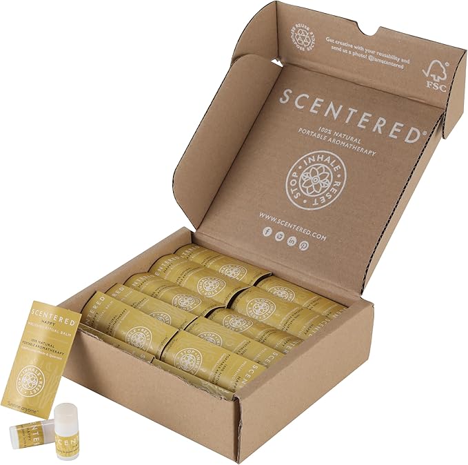 Scentered Party Favors for Wedding, Anniversary, Birthday - 30 x Mini Aromatherapy Inhaler Balm Sticks - Happy: Uplifting Essential Oils Blend - Adult Party Favors for Women & Men-VivaGrace Women