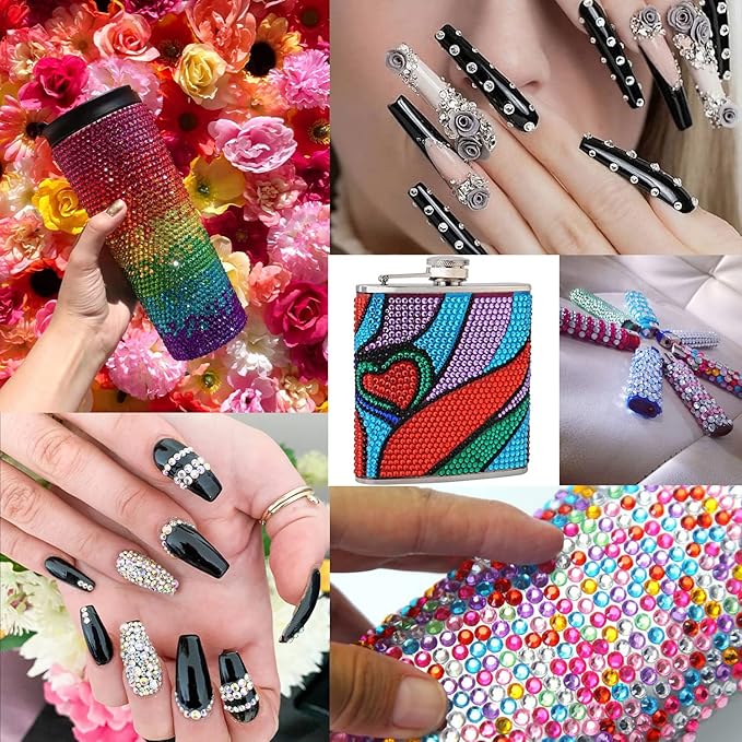 Flat Back Rhinestone Kits Colorful Rhinestones+Crystal AB&Transparent White Face Gems with Quick Dry Makeup Glue+Picker Pencil+Tweezer for Face Makeup and Nail Art-VivaGrace Women