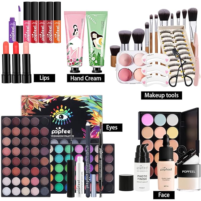 All-in-one Holiday Makeup Gift Set | Full Makeup Kit for Women Essential Starter Bundle Include Eyeshadow Palette Lipstick Blush Cream Concealer Face Powder Eyeliner Mascara Lipgloss Brush-VivaGrace Women