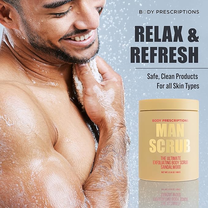 Body Prescriptions Men’s Exfoliating Body Scrub – Ultimate Skin Cleansing Wash in Jar with Twist-Top Lid, For All Skin Types, 21 Ounce (Pack of 1), Sandalwood-VivaGrace Women