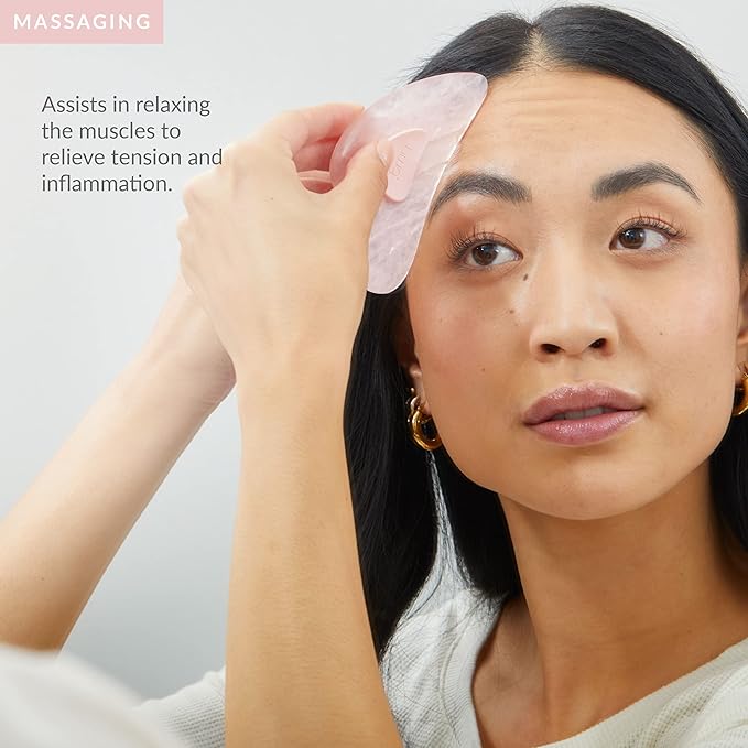 PMD Beauty Gua Sha Facial Tools - Massaging, Sculpting and Depuffing Guasha Tool for Face with Rose Quartz and Silicone Grip - Reduce Tension & Inflammation-VivaGrace Women