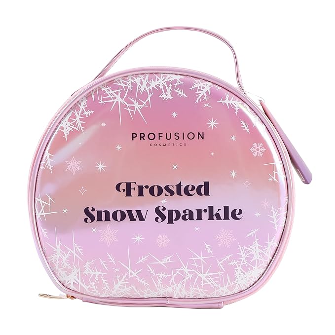 Profusion Cosmetics Frosted Snow Sparkle 19 PC Beauty Box, 1Pc Gorgeous Travel Bag, Eyeliner Pencil, Lip Gloss, Face Mist, 2Pc Lip Mask, 3 Pc Makeup Brushes and 3 Shade Face Palette, 8 Shade Palette-VivaGrace Women