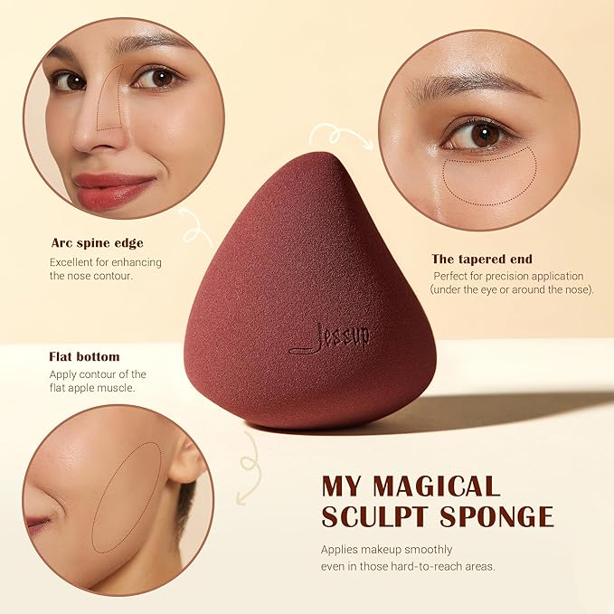 Jessup Foundation Brush with Makeup Sponge, Black Makeup Brush Flat Top Kabuki Brush for Liquid Blending Stippling, T881-VivaGrace Women