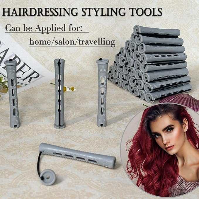 Perm Rods Set for Short Natural Hair 40pcs Gray Plastic Cold Wave Rods Hair Curling Rollers with Steel Pintail Comb Rat Tail DIY Hairdressing Tools(40pcs Gray)